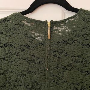 Juicy Couture long sleeve green lace top with gold and leather details